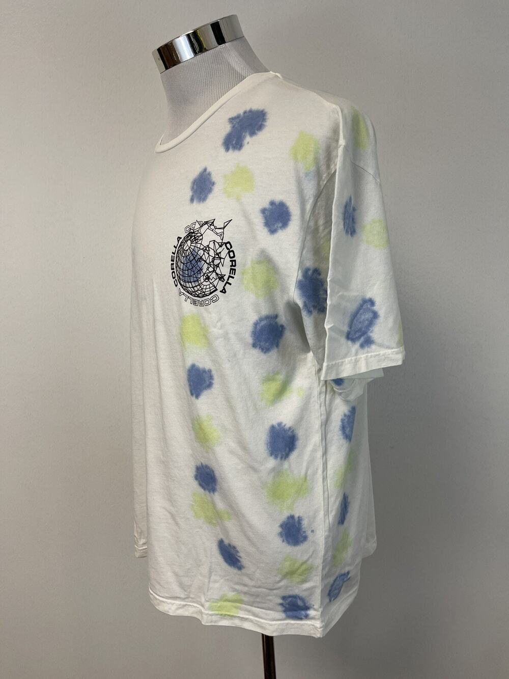Corella Shirt Mens Medium Tee Tie Dye White Brush Stroke Short Sleeve Blue N40